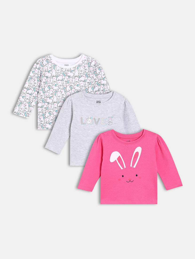 girls pack of 3 printed round neck tee