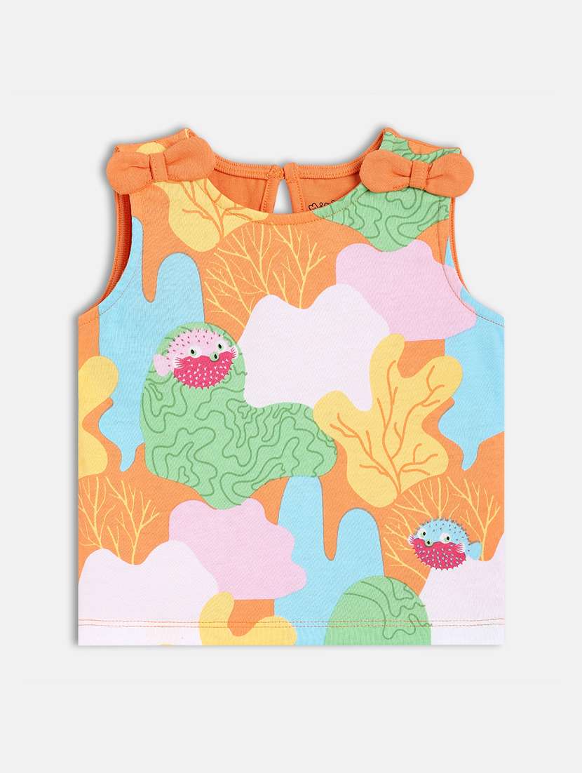 girls printed round neck sleeveless top