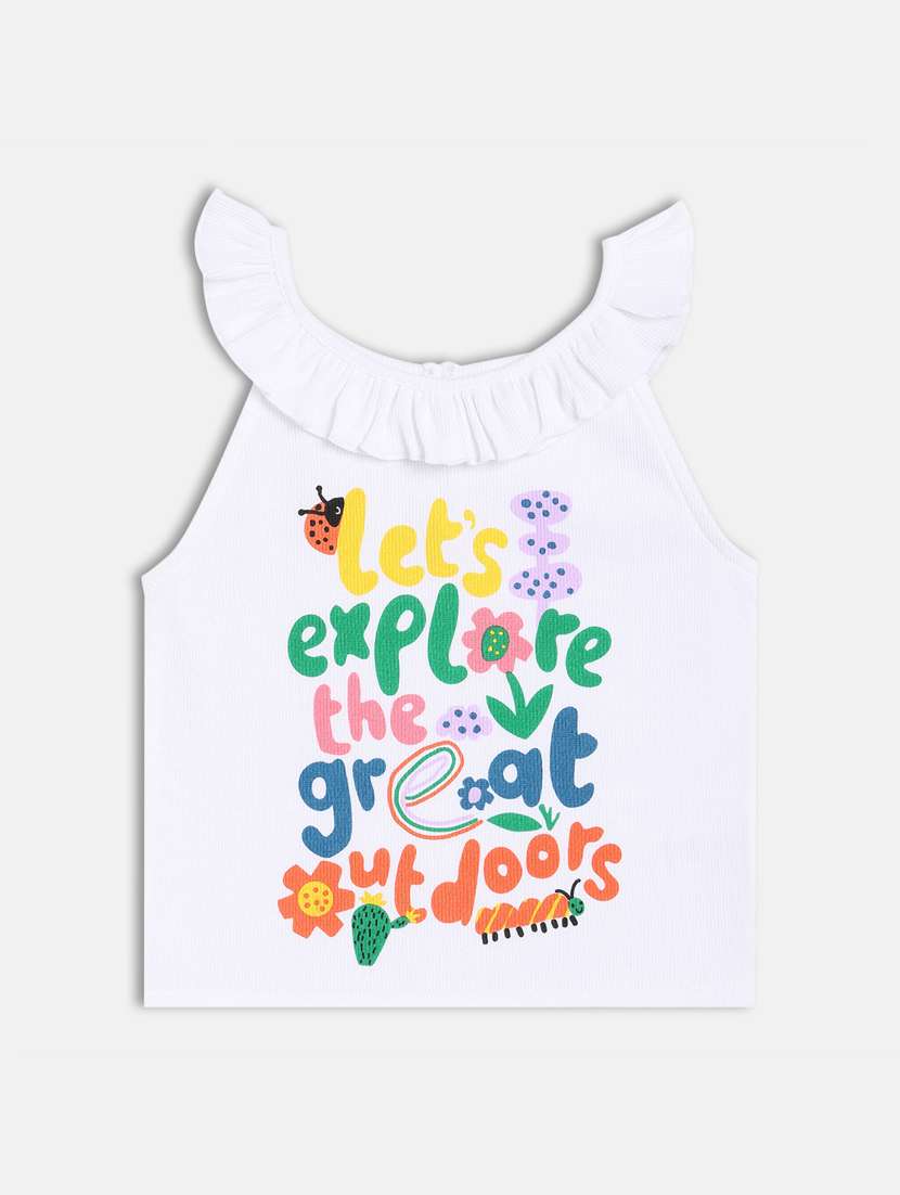 girls white printed halter neck top