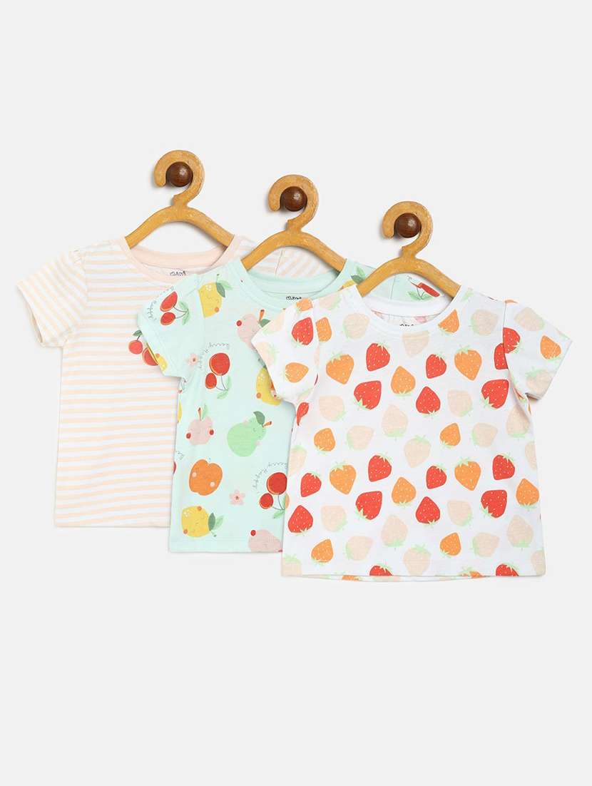 girls pack of 3 printed round neck tee