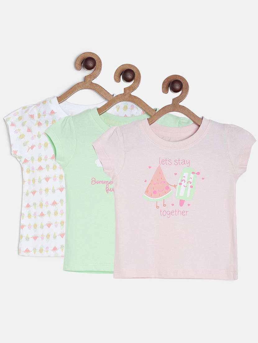 girls pack of 3 printed round neck tee
