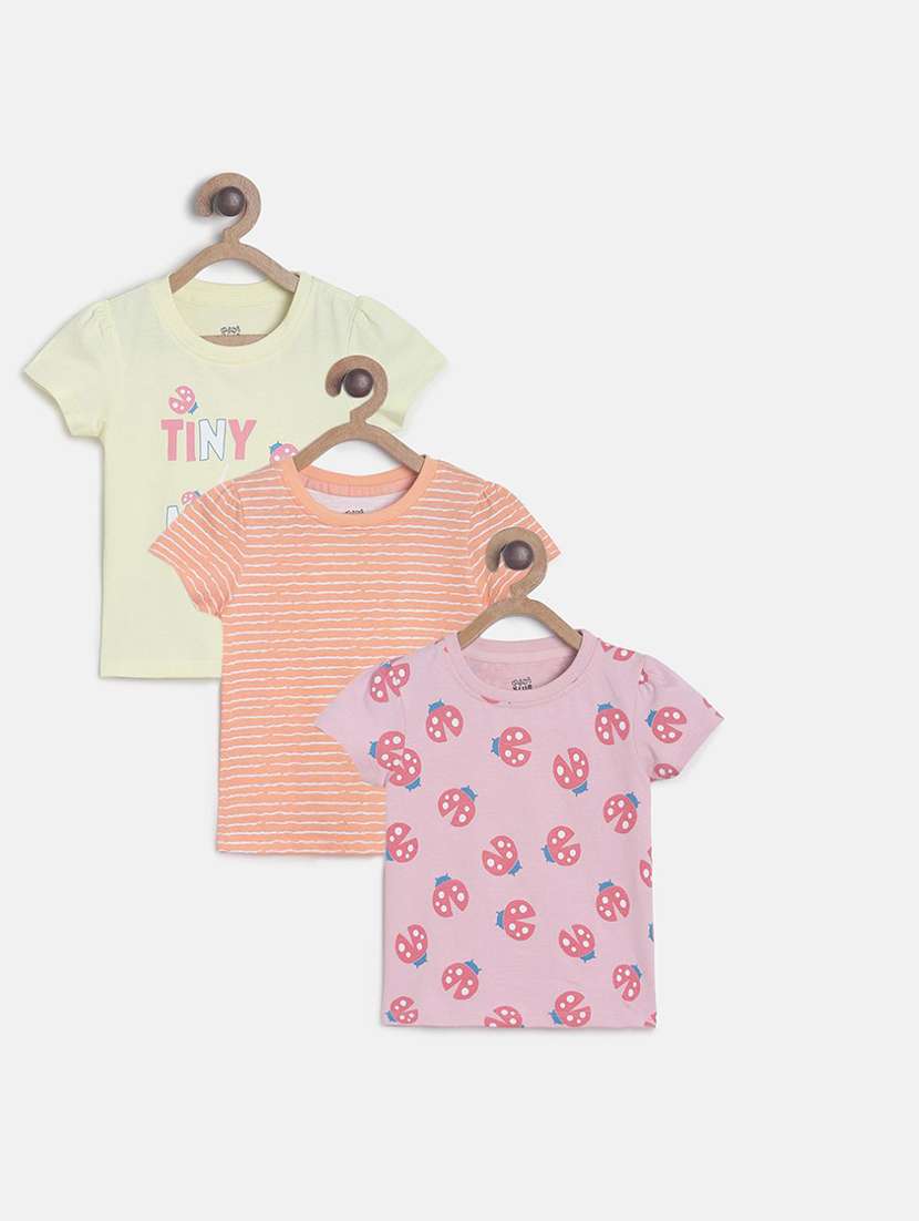 girls pack of 3 printed round neck tee