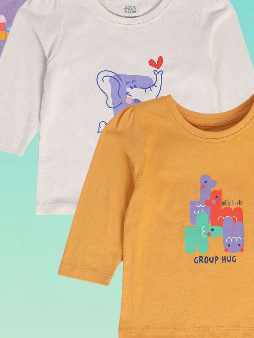 girls pack of 3 printed round neck tee - 22109359 -  Standard Image - 5