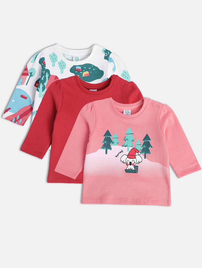 girls pack of 3 printed round neck tee