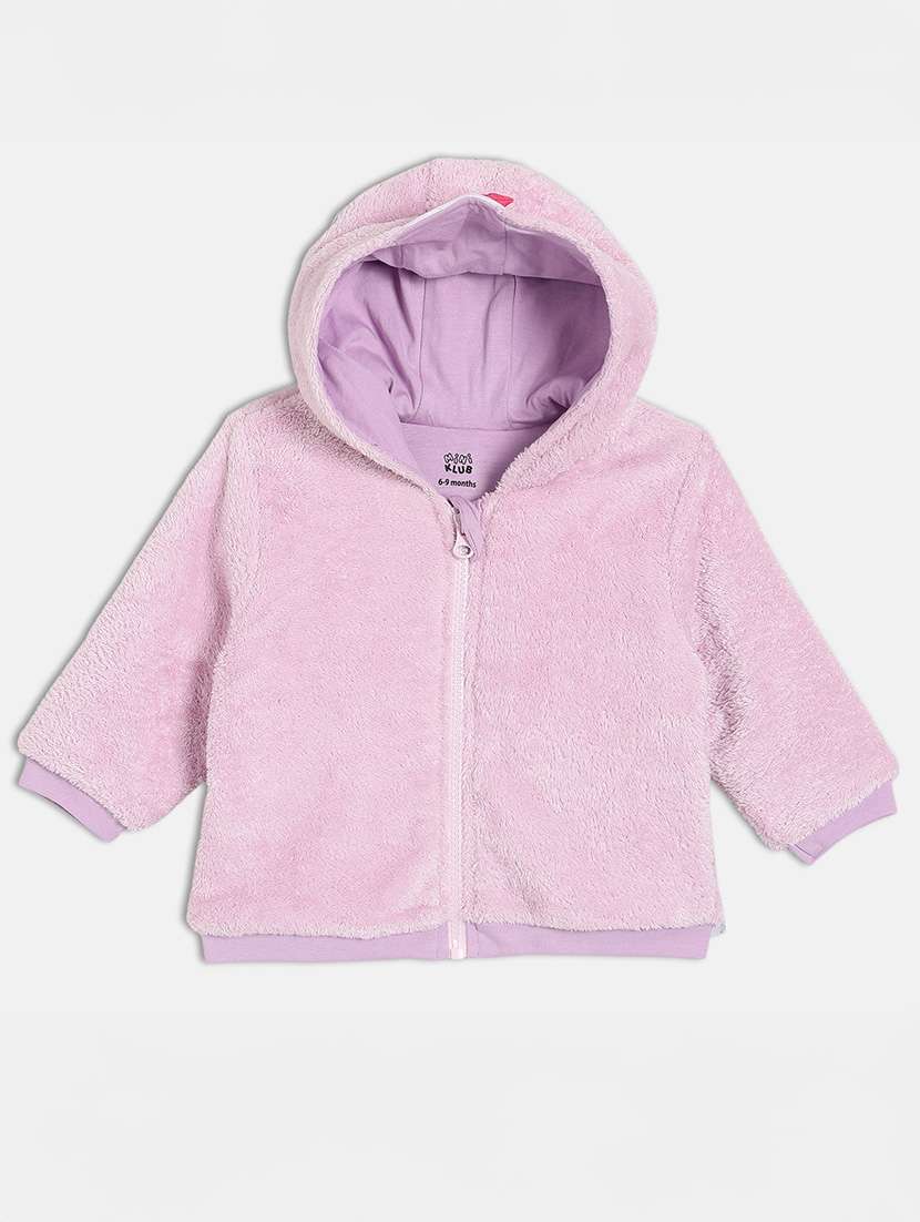 girls solid long sleeve hooded jacket