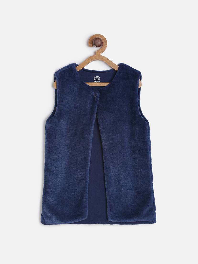 girls blue solid sleeveless shrug