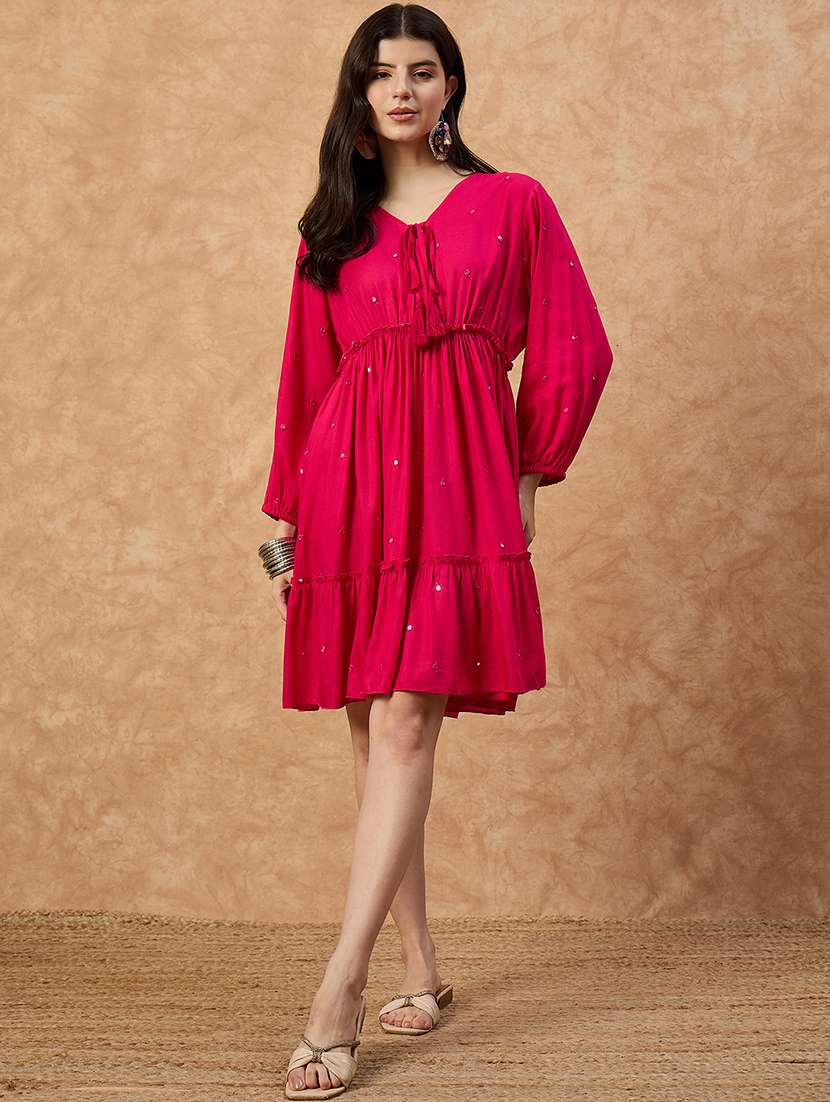 women mirroe worked puff sleeve tiered dress - 22109407 -  Zoom Image - 0