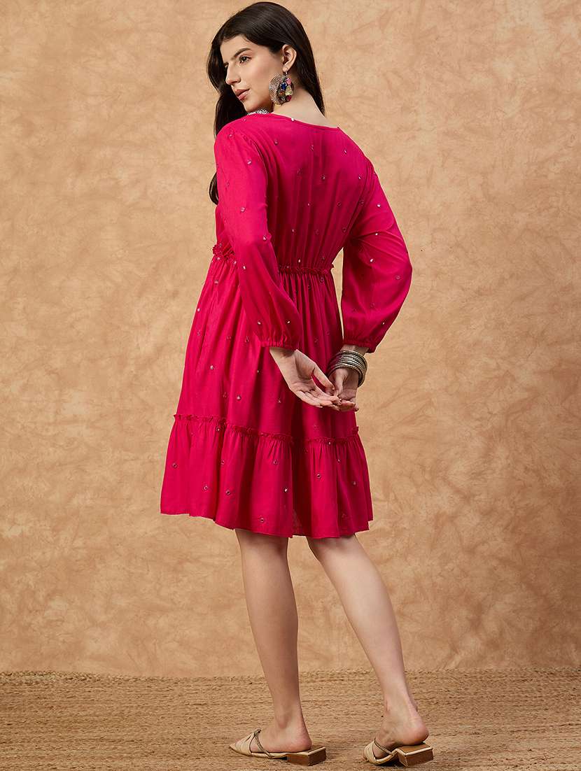 women mirroe worked puff sleeve tiered dress - 22109407 - Standard Image - 3
