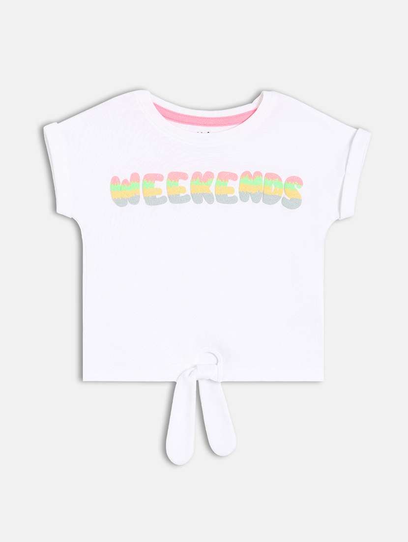 girls printed round neck crop tee