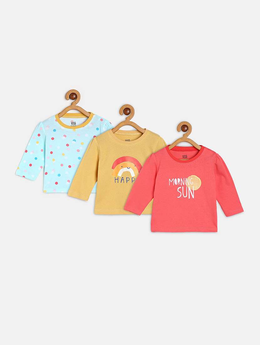 girls pack of 3 printed round neck tee