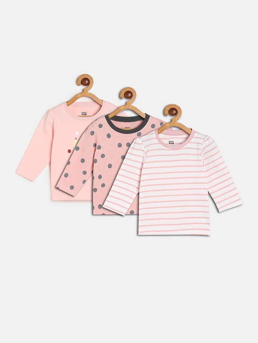 girls pack of 3 printed round neck tee