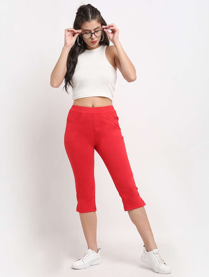 women solid mid rise capri - 22109465 -  Standard Image - 3