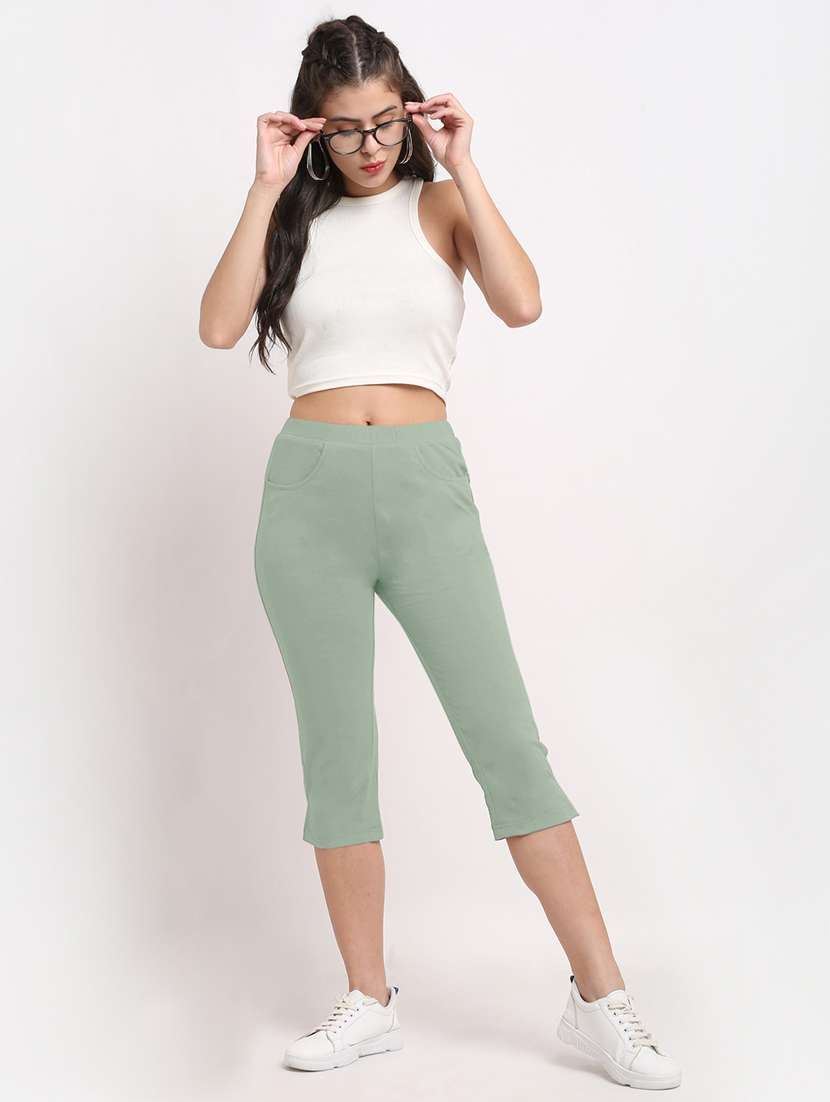 women solid mid rise capri - 22109466 -  Standard Image - 3