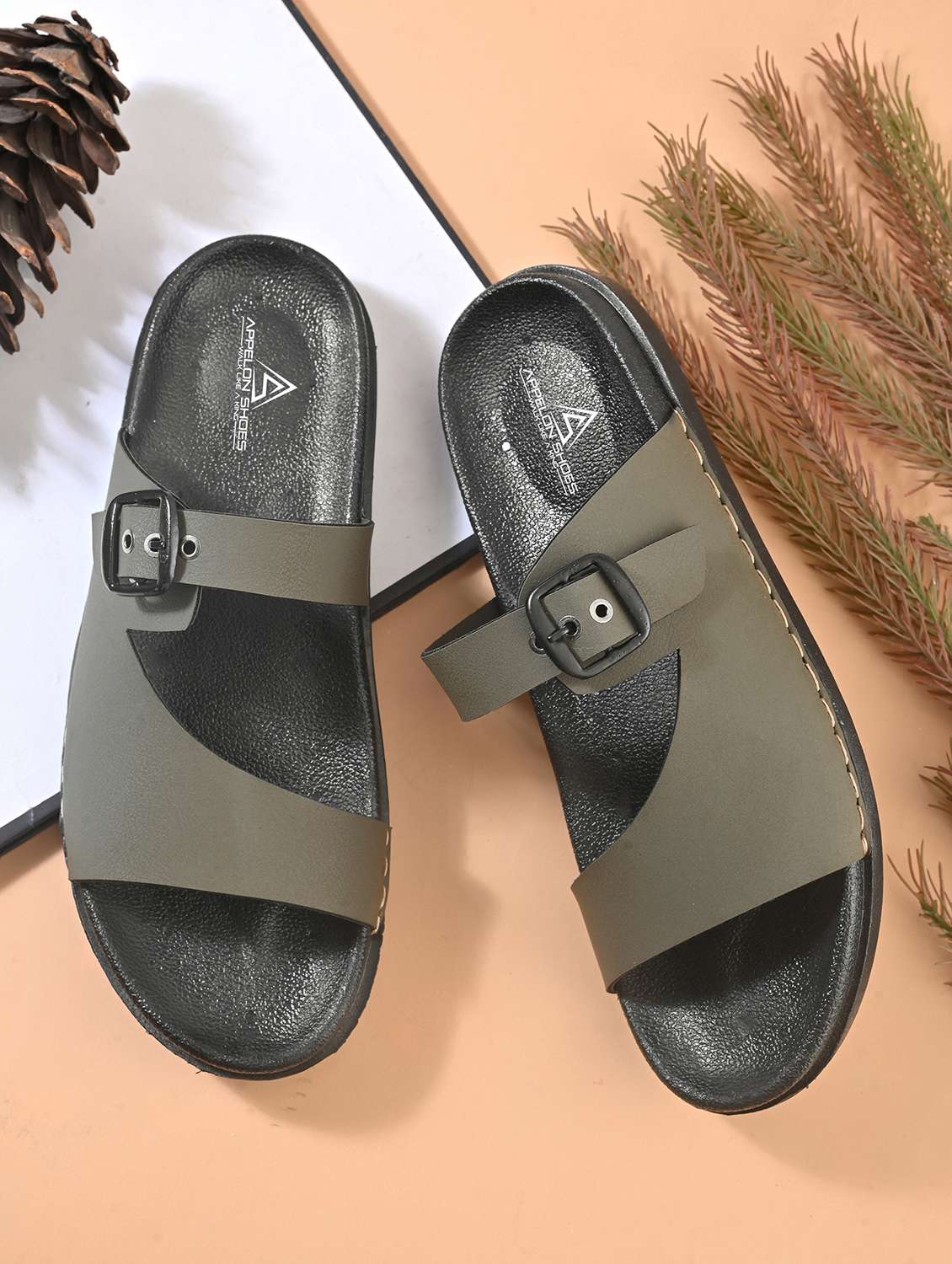men olive slip on sandal