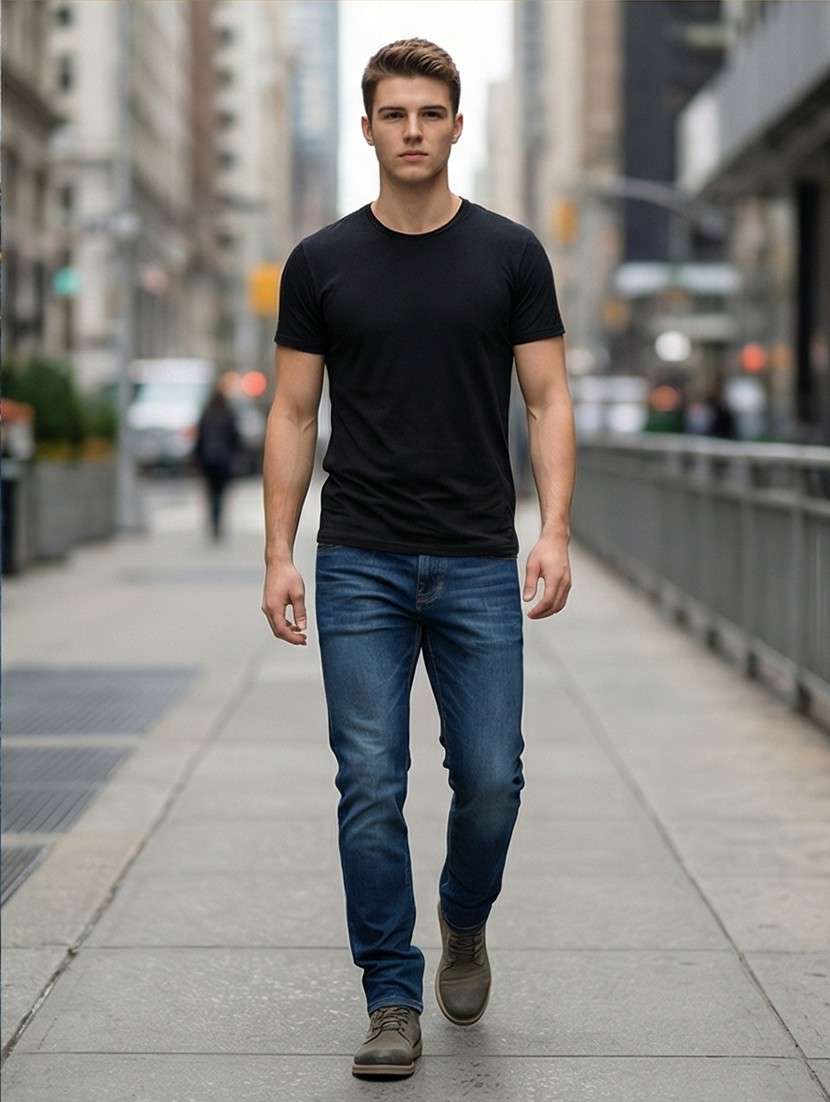 men washed high rise full length tapered jeans - 22110157 -  Standard Image - 3