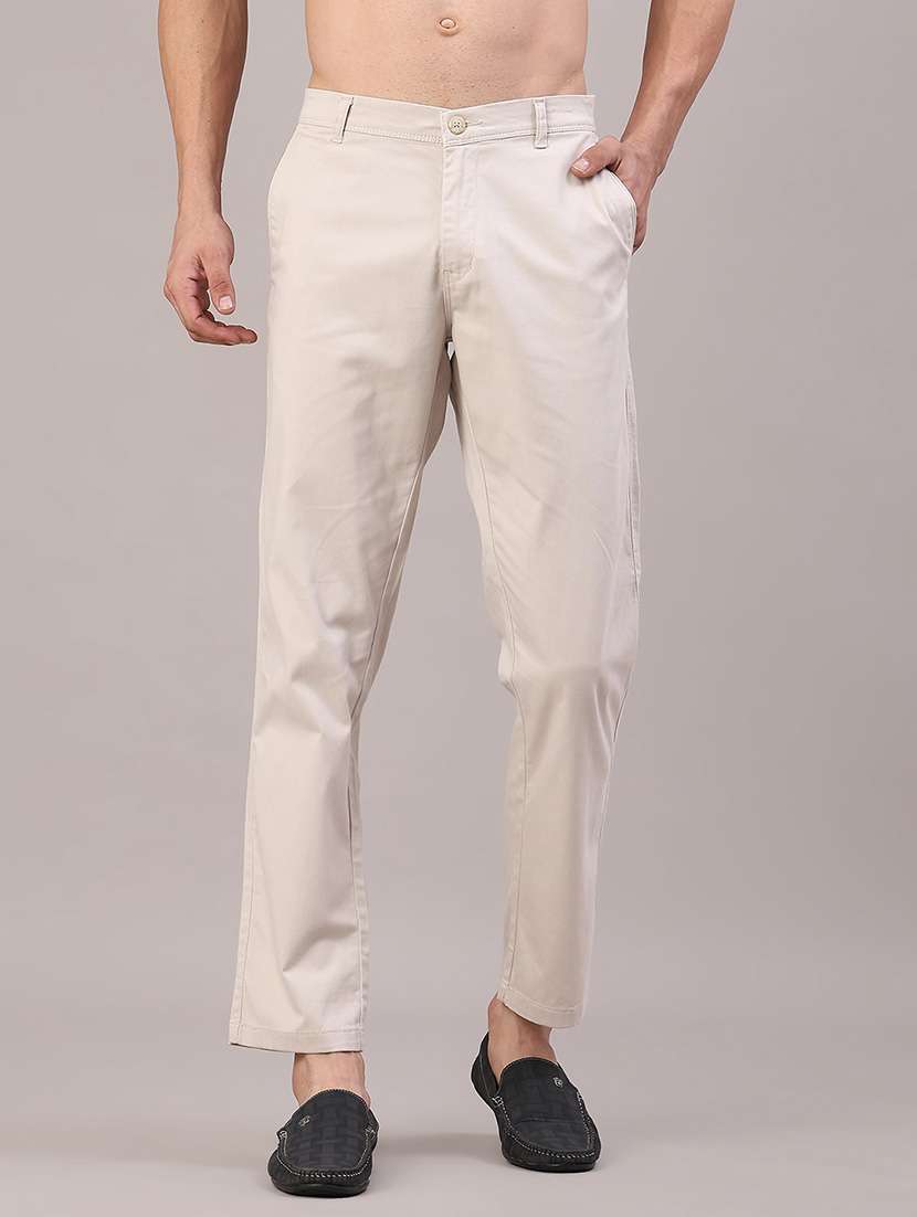 men solid mid rise casual chino