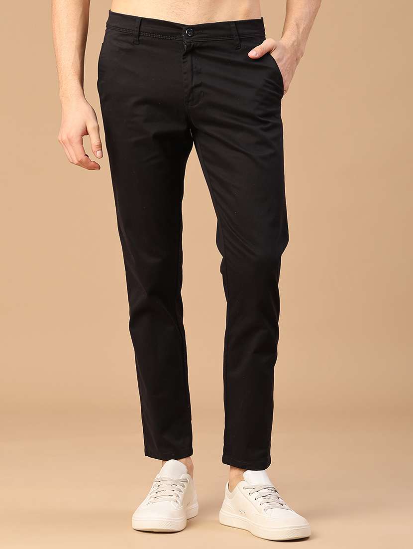 men solid mid rise casual chino