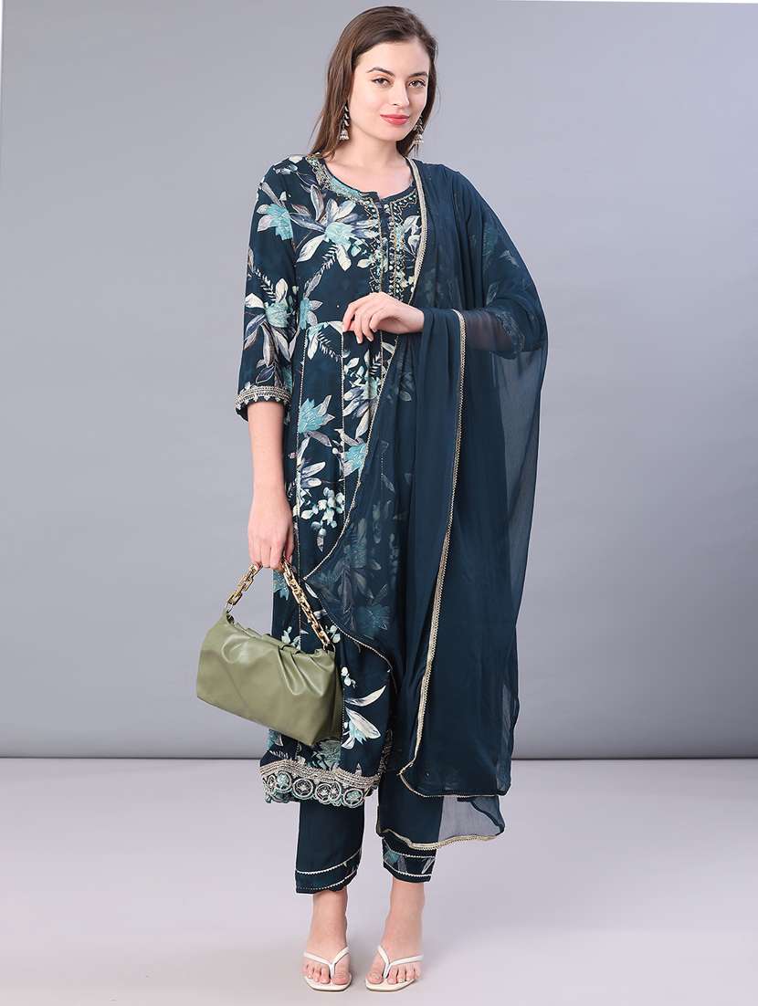 women floral printed three quarter sleeve kurta pant with dupatta set