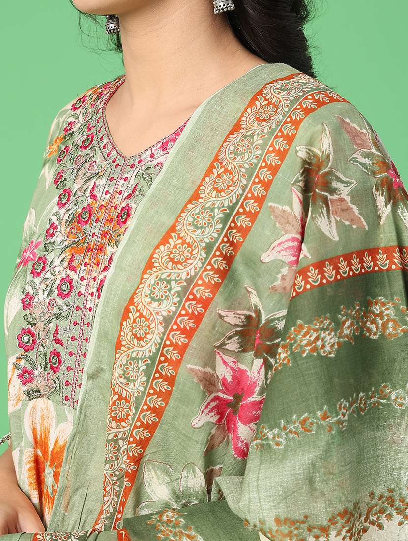 women floral three quarter sleeve kurta pant with dupatta set - 22110714 -  Standard Image - 5