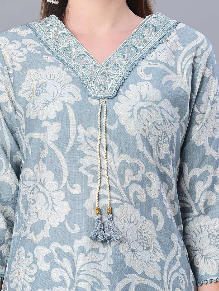 women floral three quarter sleeve kurta pant with dupatta set - 22110724 -  Standard Image - 5