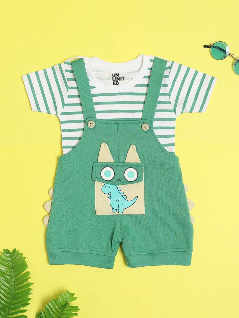 boys striped round neck t-shirt & dungaree set 
