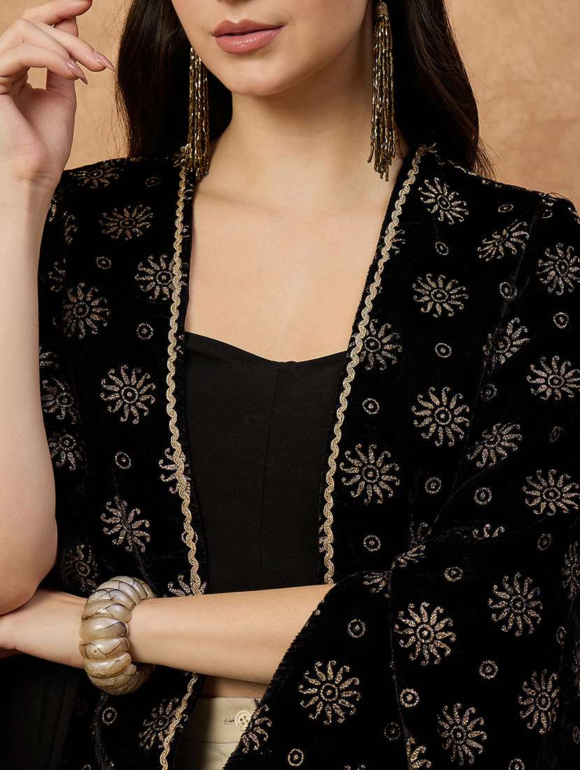 women foil printed long sleeve ethnic shrug - 22110796 - Standard Image - 3