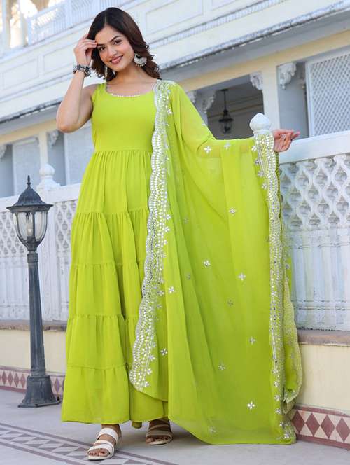 women solid sleeveless kurta dupatta set - 22112076 -  Standard Image - 0