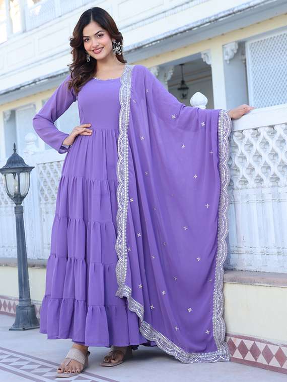 women solid long sleeve kurta dupatta set