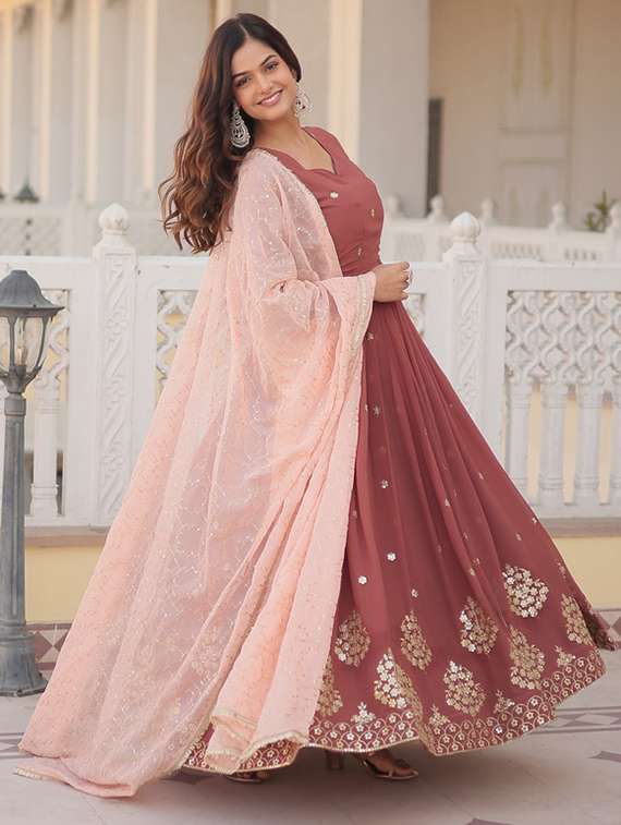 women solid with work long sleeve kurta dupatta set