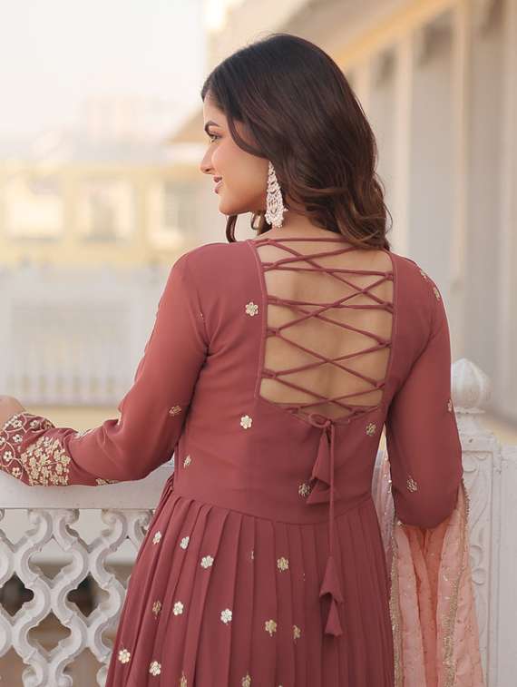 women solid with work long sleeve kurta dupatta set - 22112099 -  Standard Image - 3