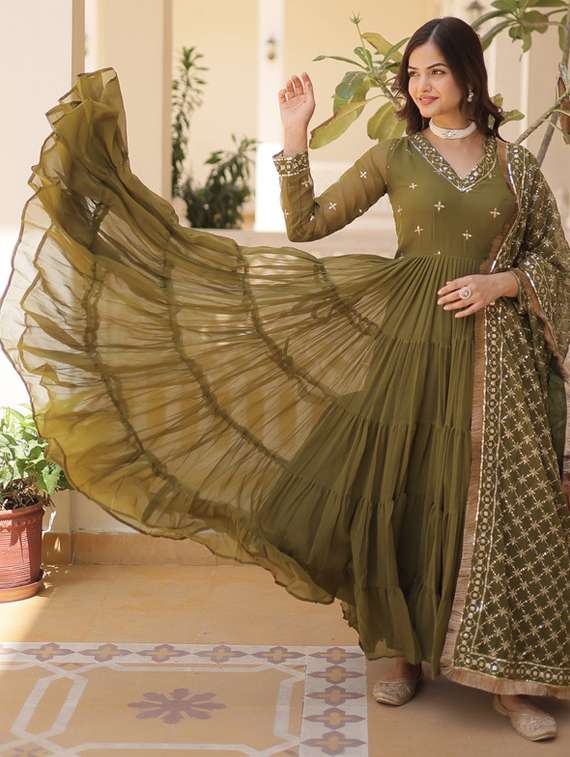 women solid with work long sleeve kurta dupatta set - 22112125 -  Standard Image - 3