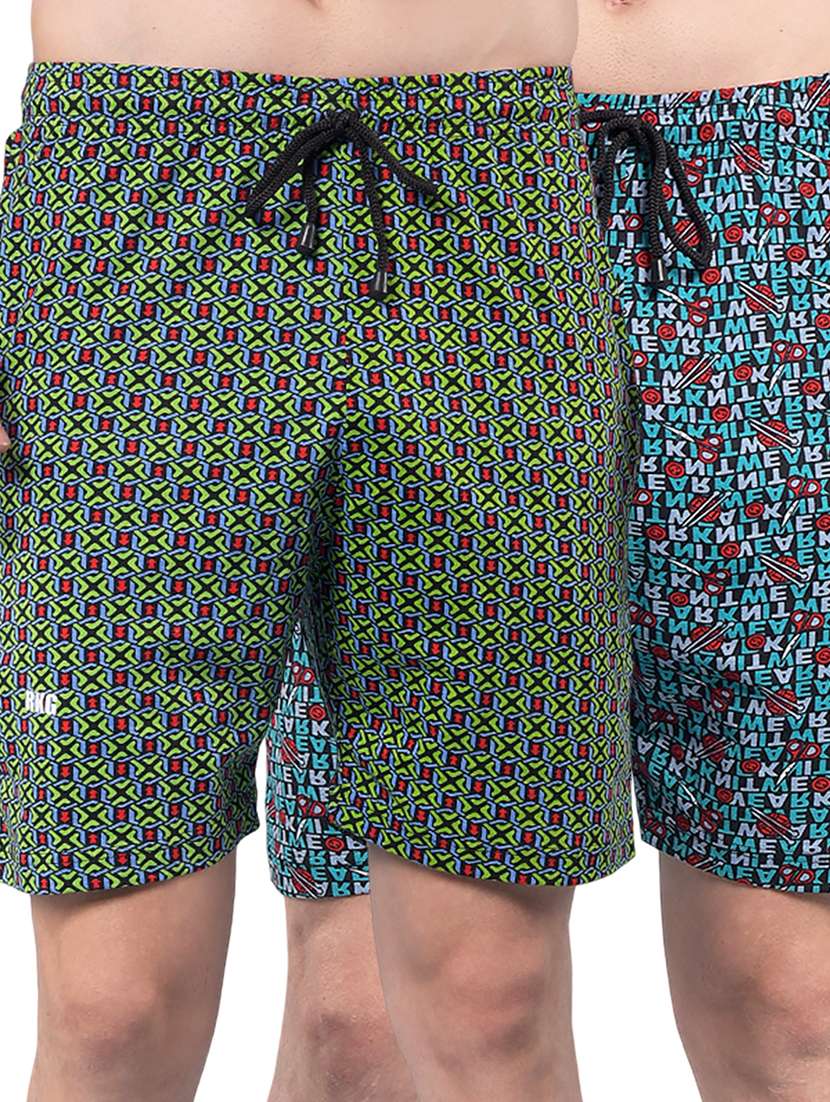 men pack of 2 printed mid rise regular fit bermuda shorts