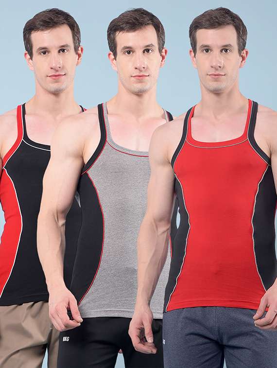 men pack of 3 color block sleeveless vest