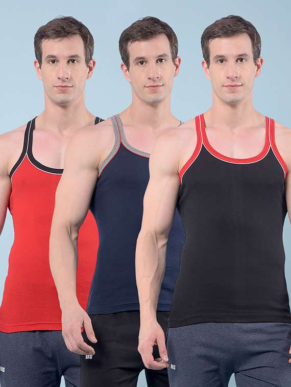 men pack of 3 solid sleeveless vest