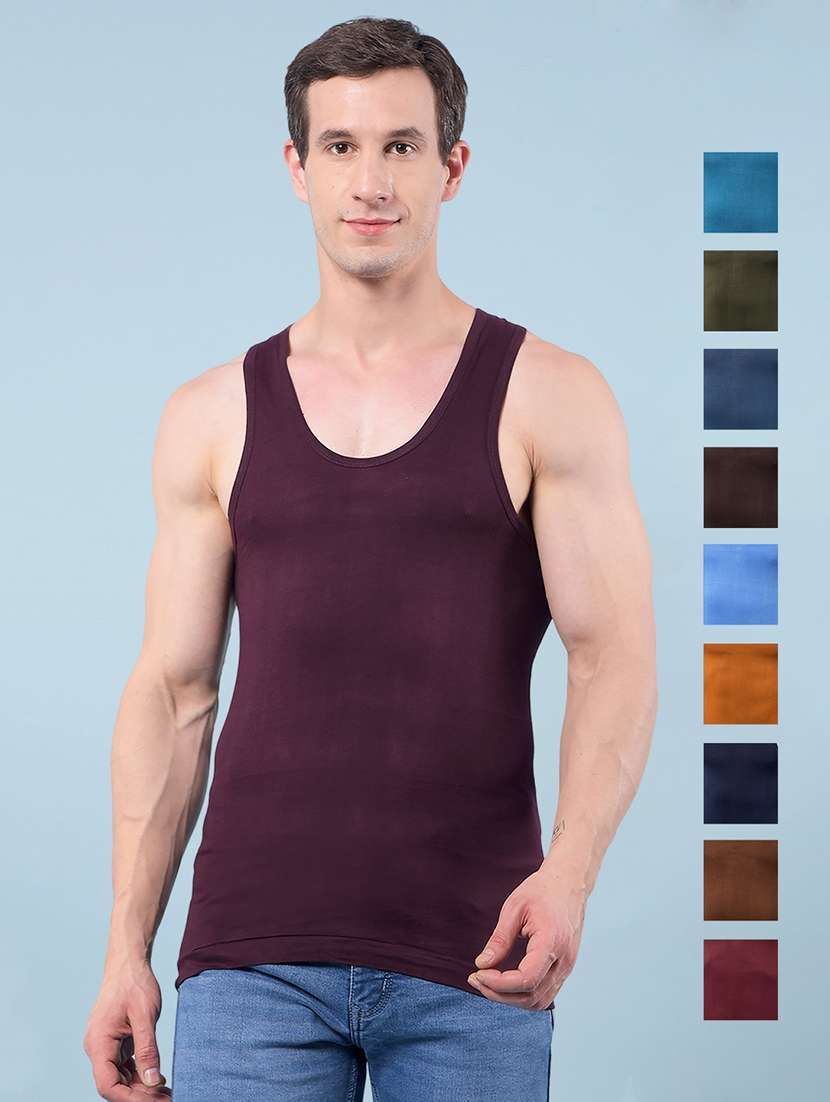 men pack of 10 solid sleeveless vest - 22112250 -  Zoom Image - 0