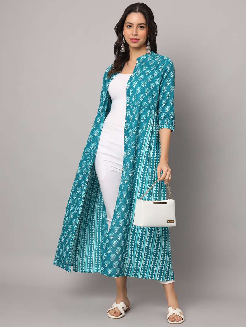 women printed three quarter sleeve ethnic jacket