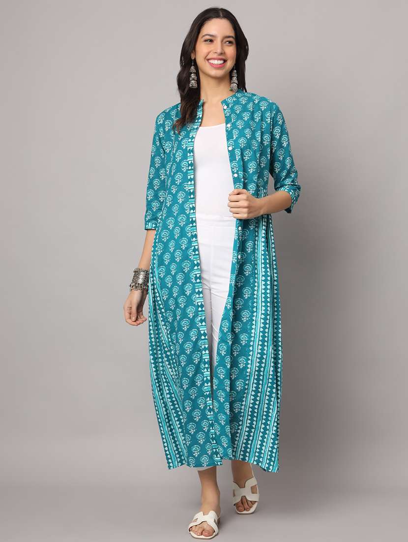 women printed three quarter sleeve ethnic jacket - 22112332 -  Standard Image - 3