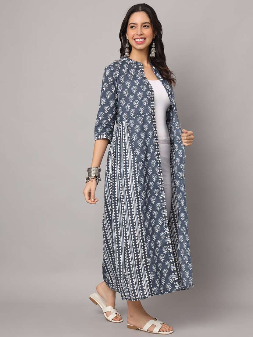 women printed three quarter sleeve ethnic jacket - 22112333 -  Standard Image - 3