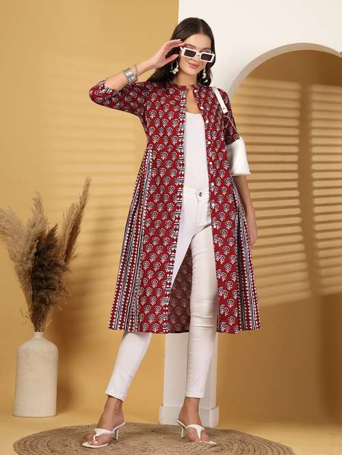 women printed three quarter sleeve ethnic jacket - 22112334 -  Standard Image - 0