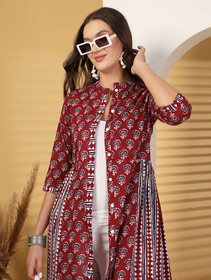 women printed three quarter sleeve ethnic jacket - 22112334 -  Standard Image - 3