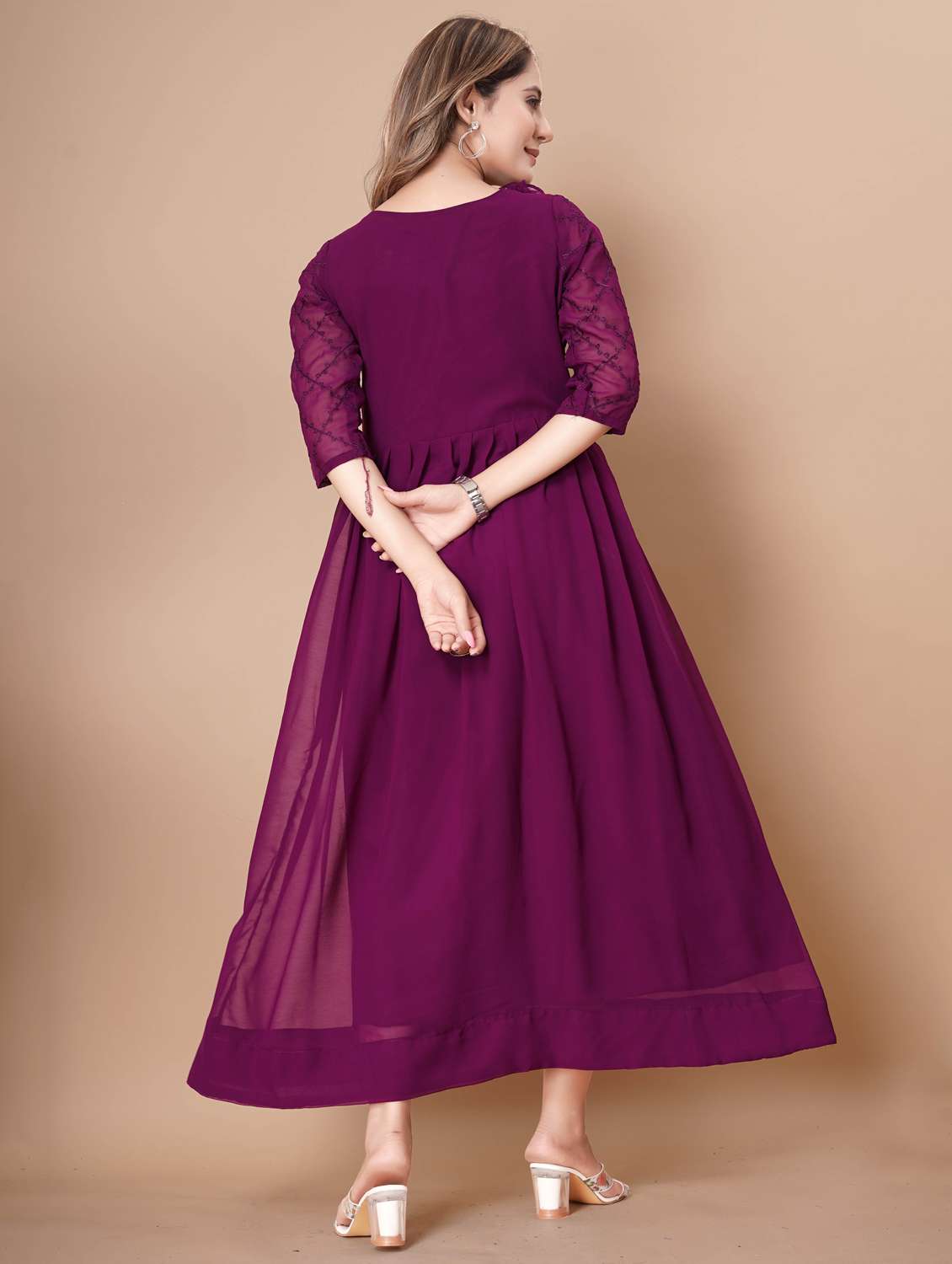 women embroidered three quarter sleeve fit & flare dress - 22112352 -  Standard Image - 3