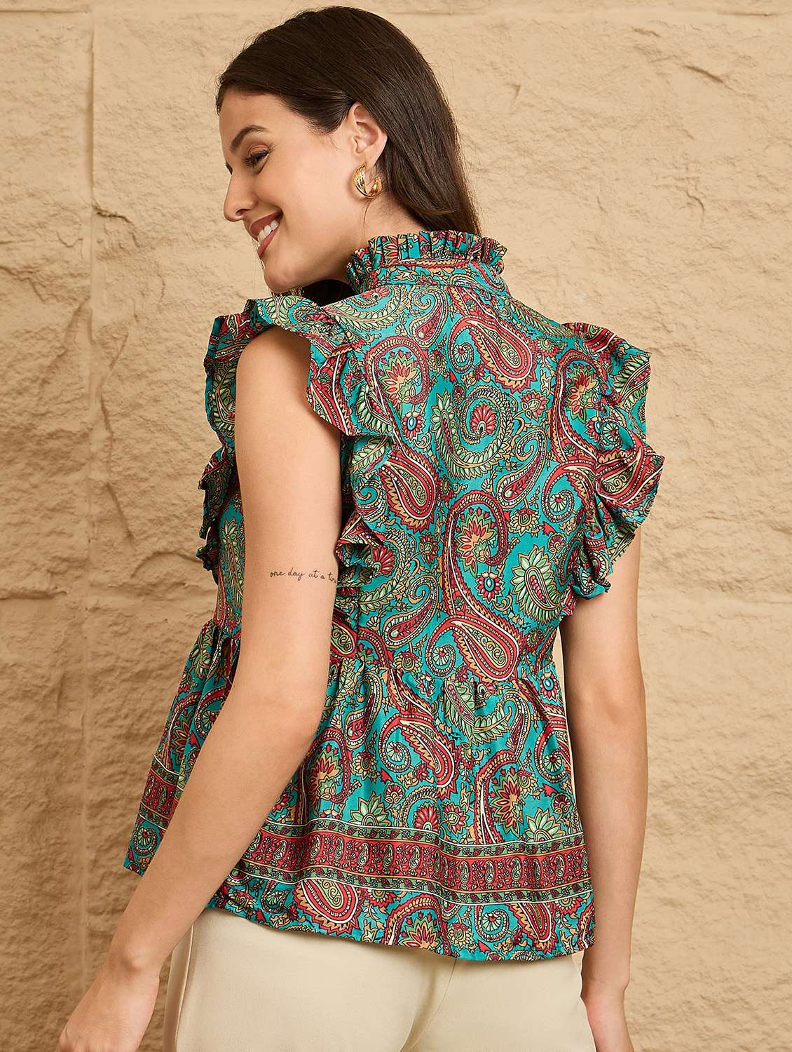 women printed sleeveless peplum top - 22112475 -  Standard Image - 3