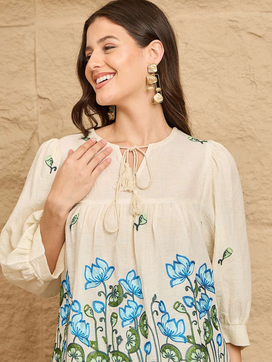 women embroidered puff sleeve a-line top  - 22112490 -  Standard Image - 3