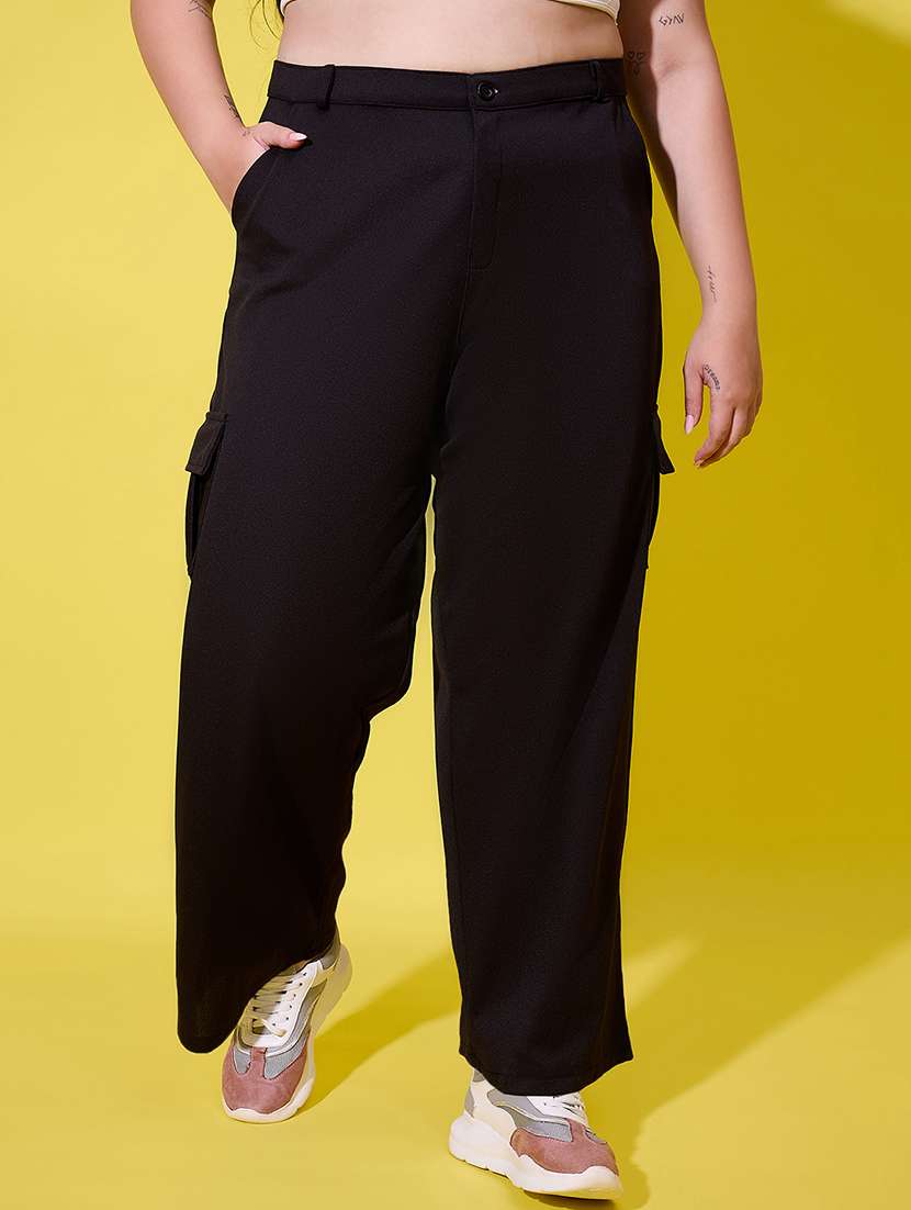 women plus size solid high rise cargo