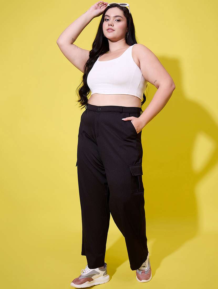 women plus size solid high rise cargo - 22112497 -  Standard Image - 3