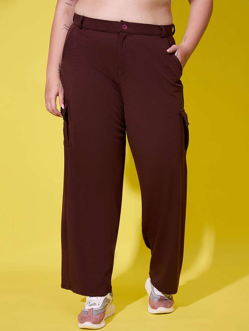 women plus size solid high rise cargo