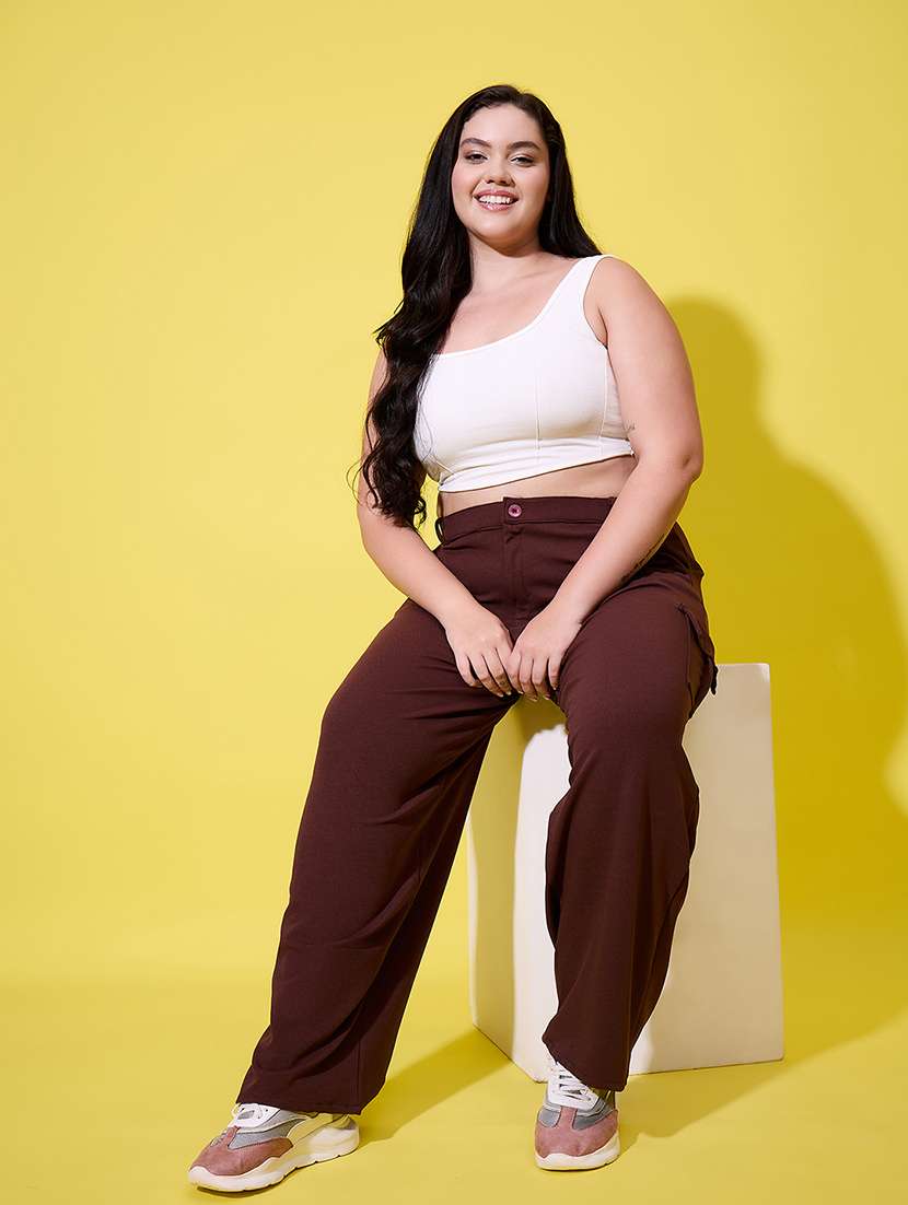 Women Plus Size Solid High Rise Cargo - 22112499 -  Standard Image - 3