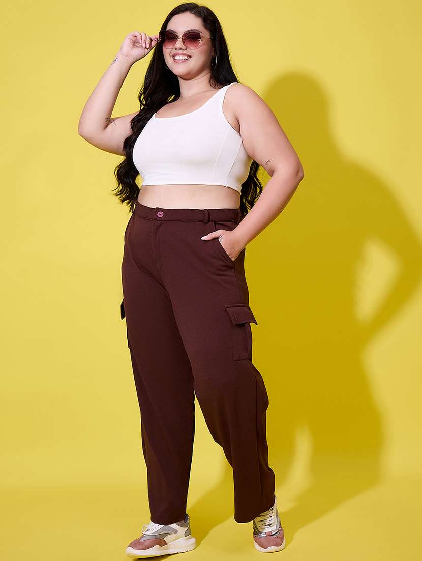 Women Plus Size Solid High Rise Cargo - 22112499 -  Standard Image - 5