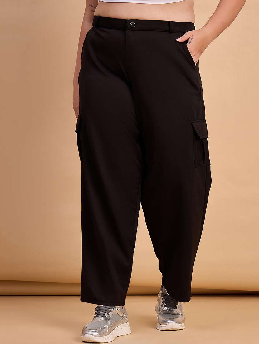 women plus size solid high rise cargo - 22112502 - Zoom Image - 0