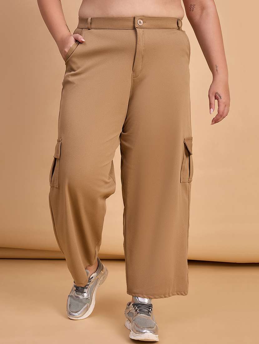 women plus size solid high rise cargo